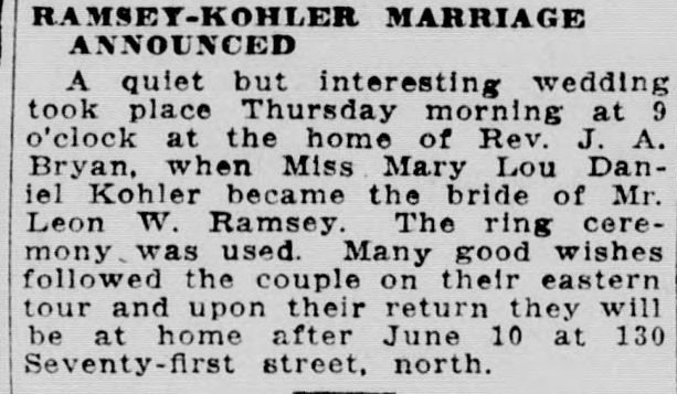 Mary Lou Daniel Kohler-Leon W. Ramsey